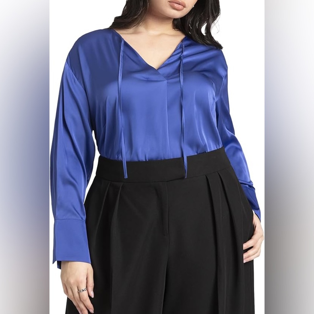 NWT Eloquii tie neckline satin blouse sz 16 cobalt